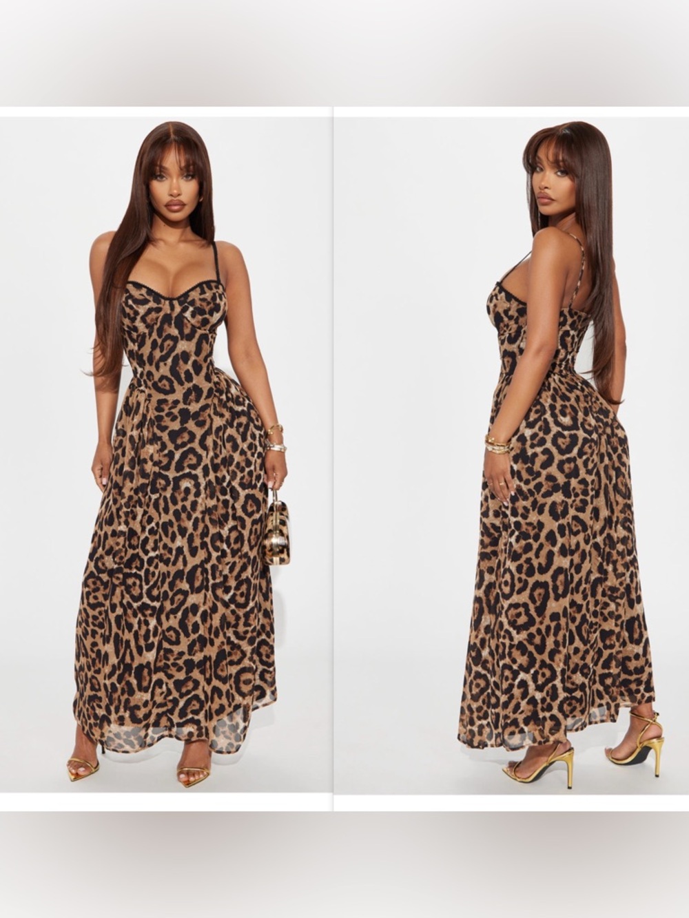 Fashion Nova Dominique A Line Leopard Print Spaghetti Strap Maxi Dress